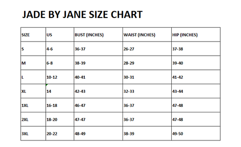 JadebyJane Size Chart
