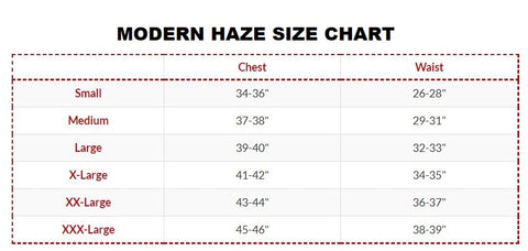 modern haze size chart