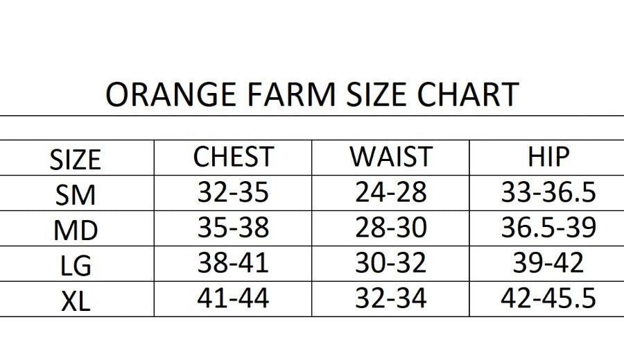 Orange Farm Clothing Size Chart