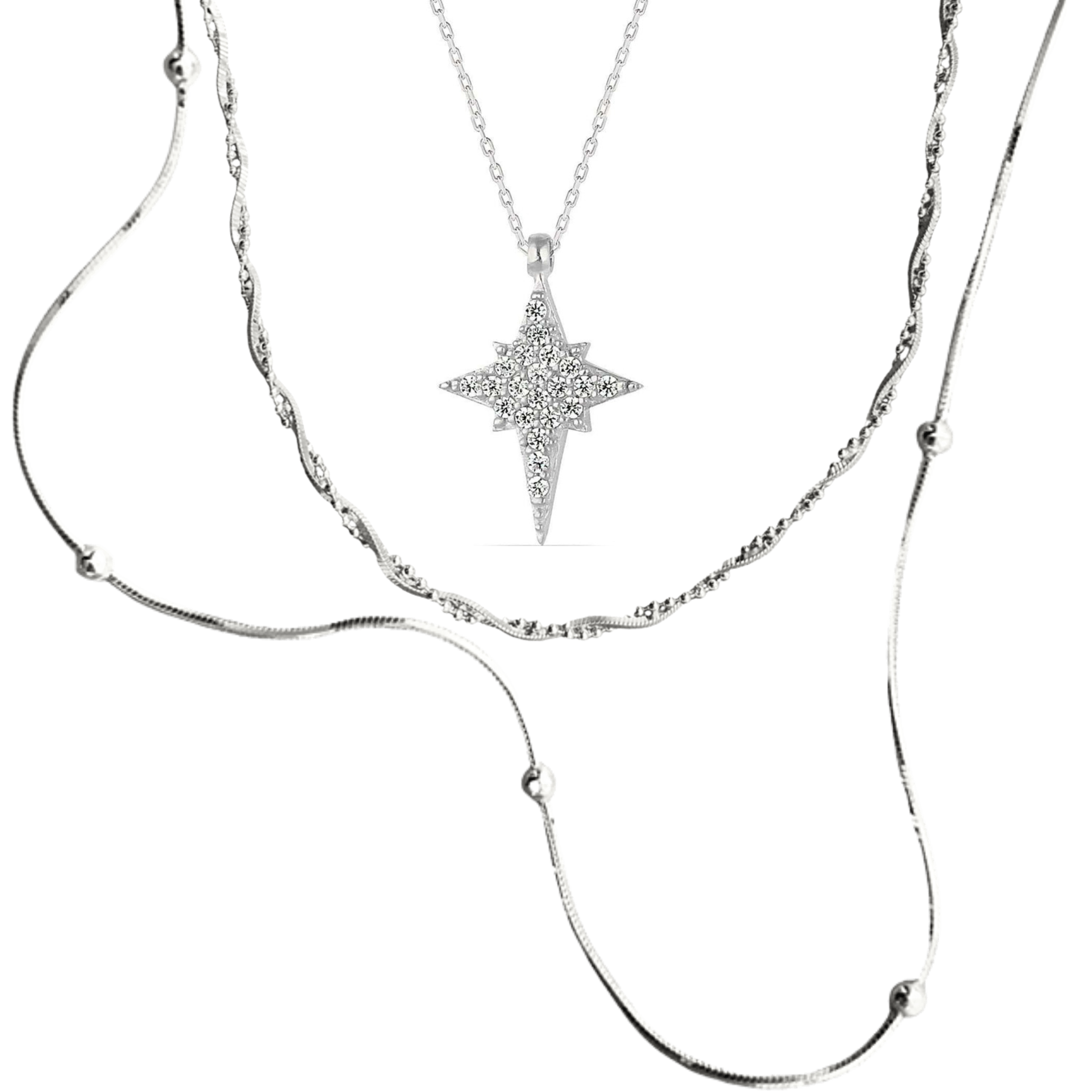 Necklace Layering Set Beaded Twisted and Northern Star