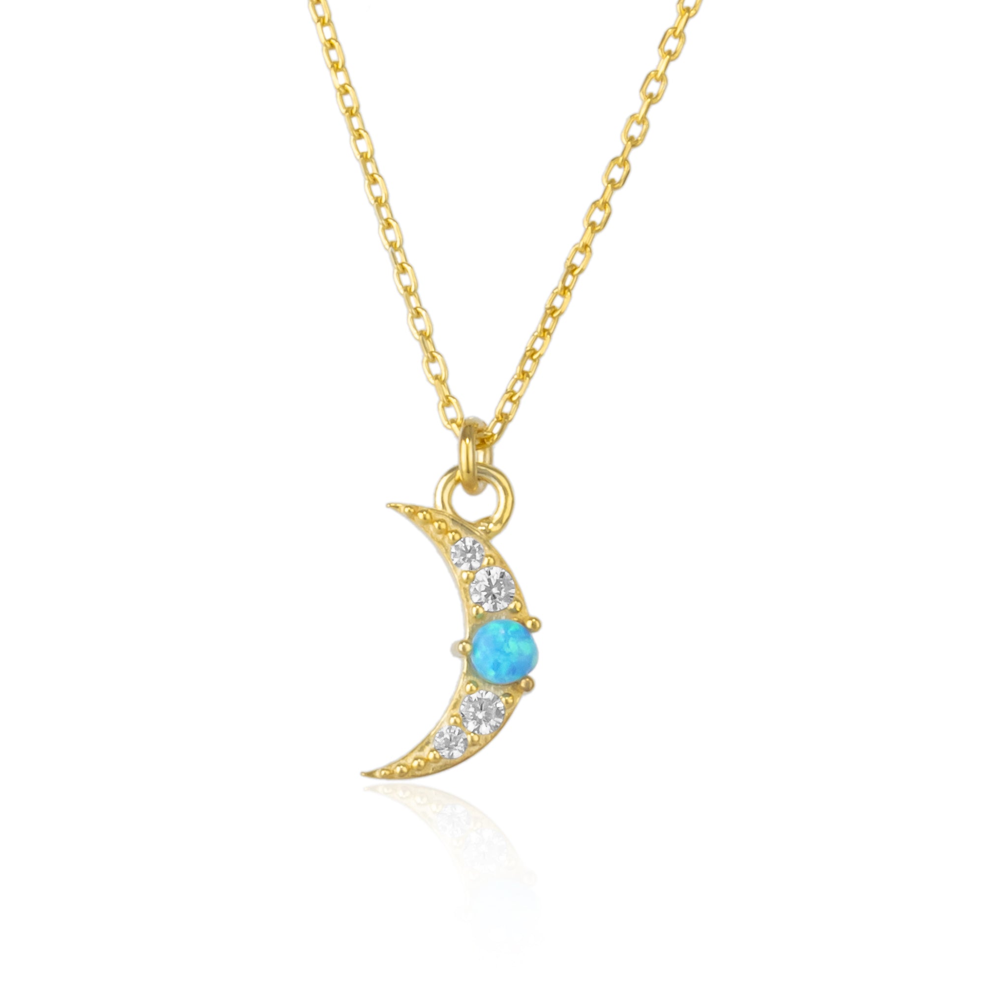 Crescent New Moon Opal Sterling Silver Necklace