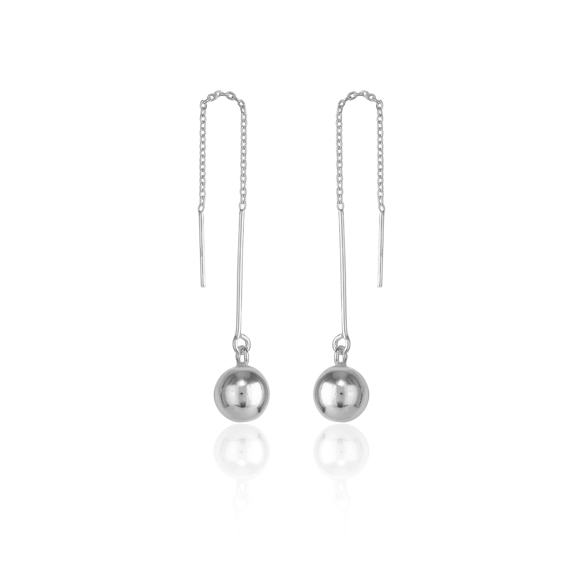 Bead Sphere Chained Sterling Silver Ball Drop Earring