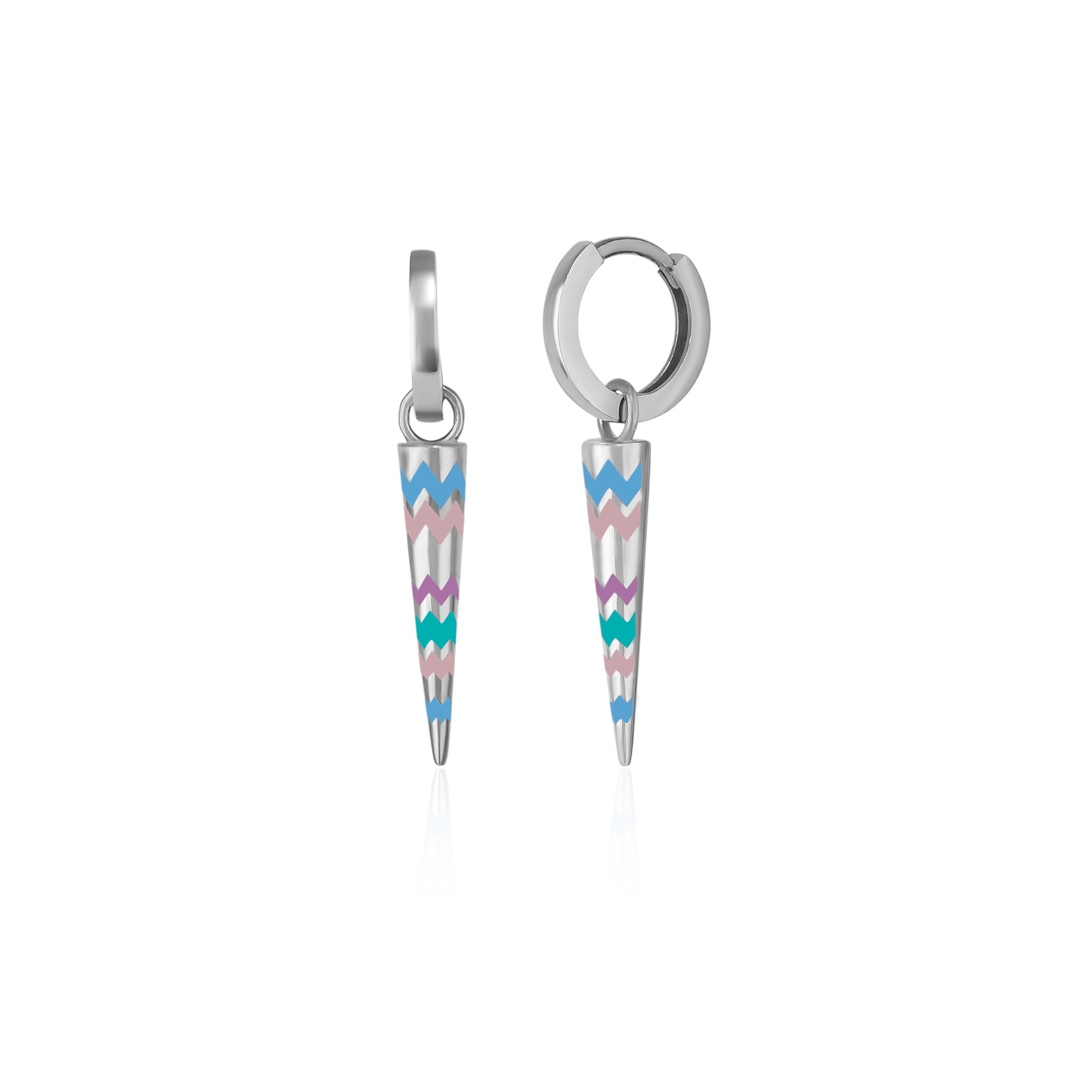 Rainbow Spike Sterling Silver Drop Hoop Earring