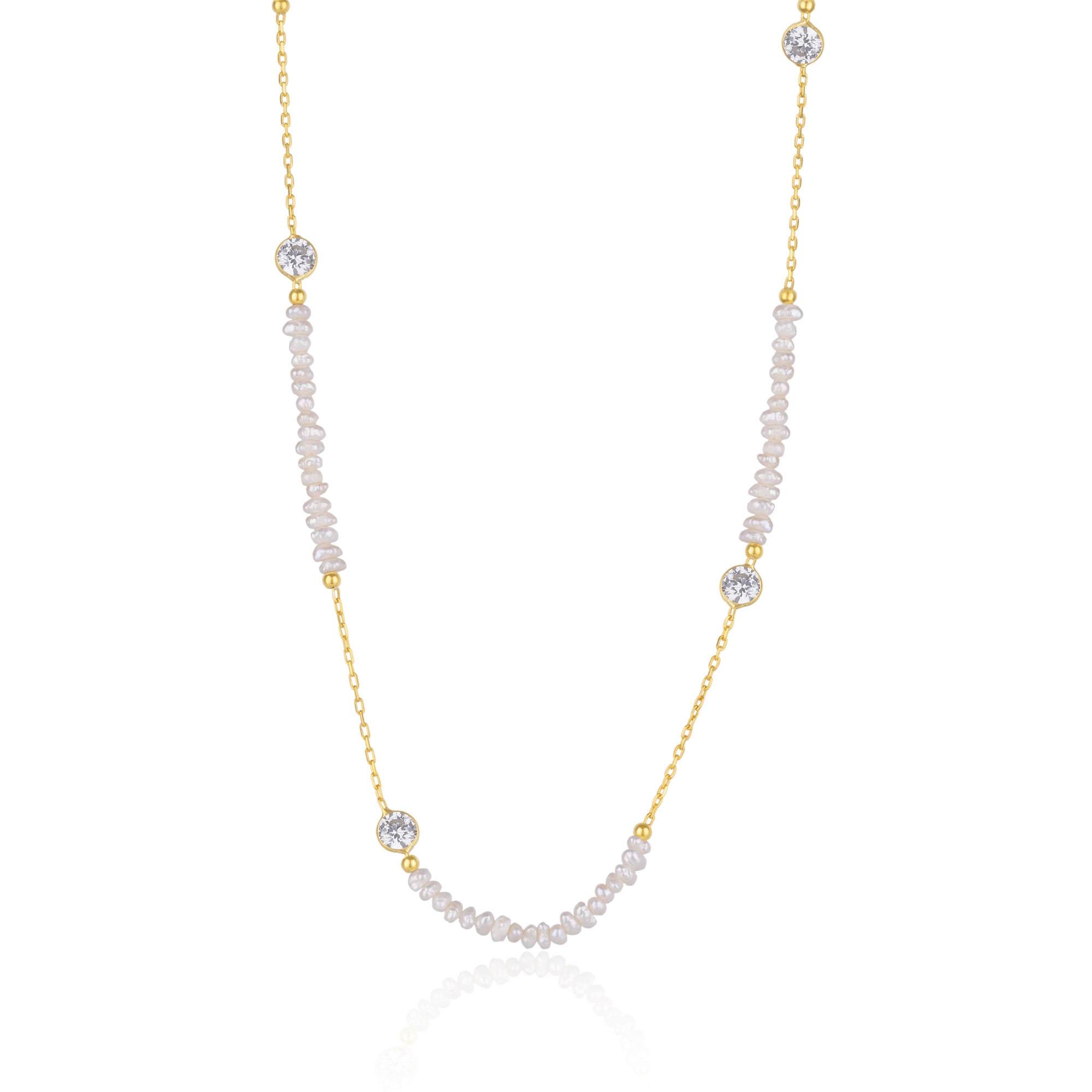 Baroque Irregular Pearl Jewelled Sterling Silver Chain Necklace in Gold