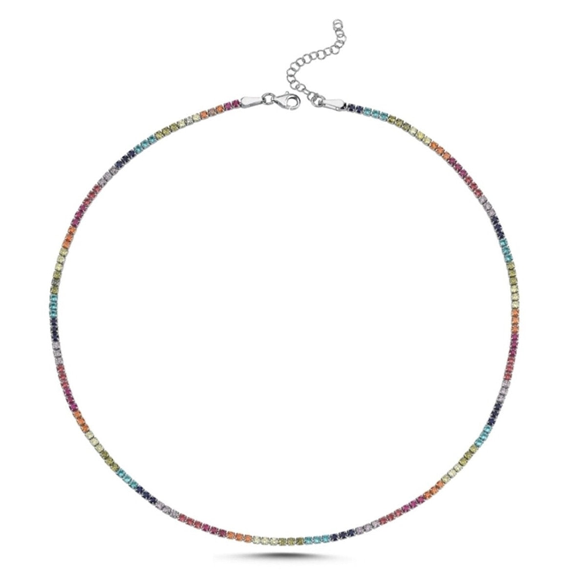 Rainbow Colourful Sterling Silver Tennis Necklace