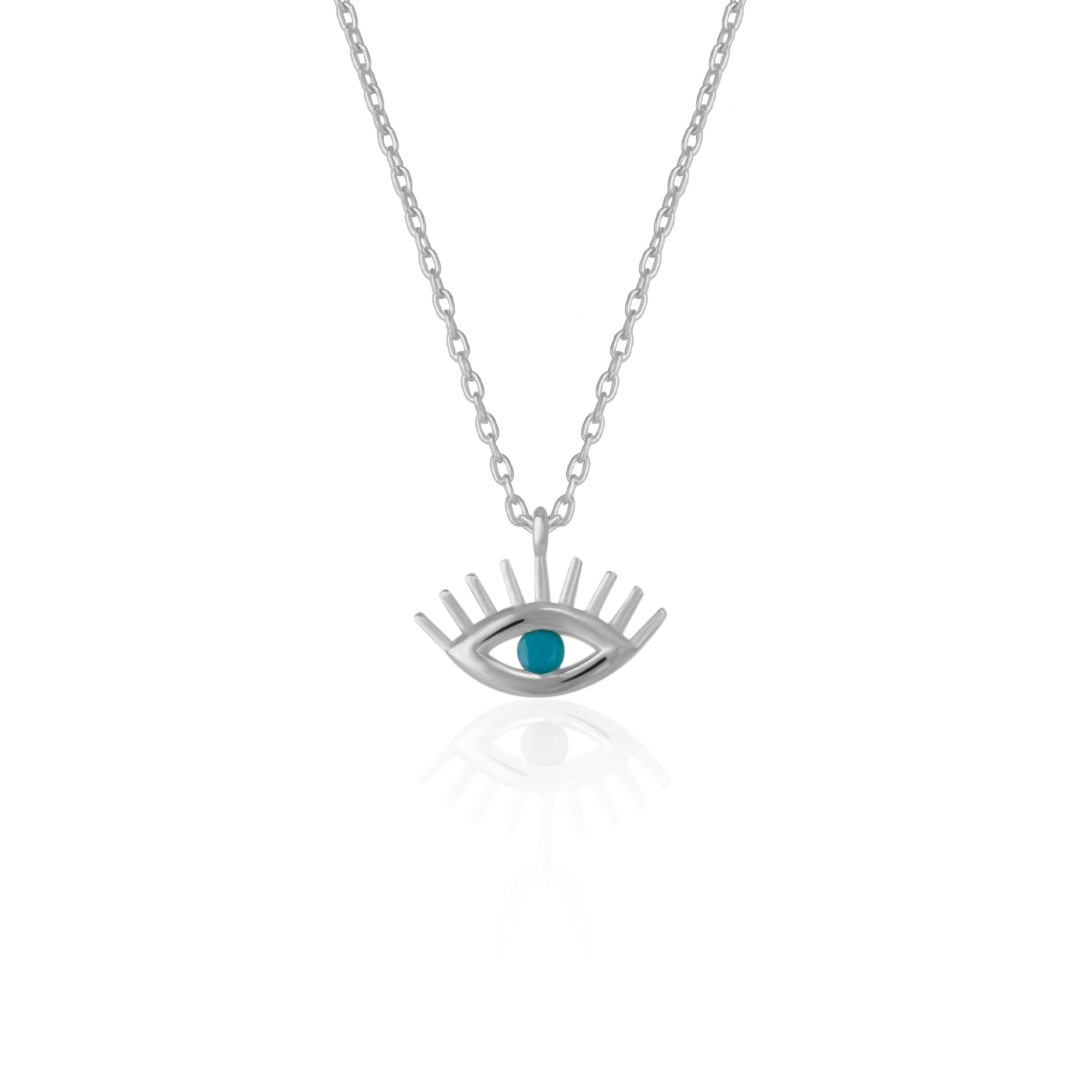 Turquoise Blue Eye Evil Eye Sterling Silver Necklace