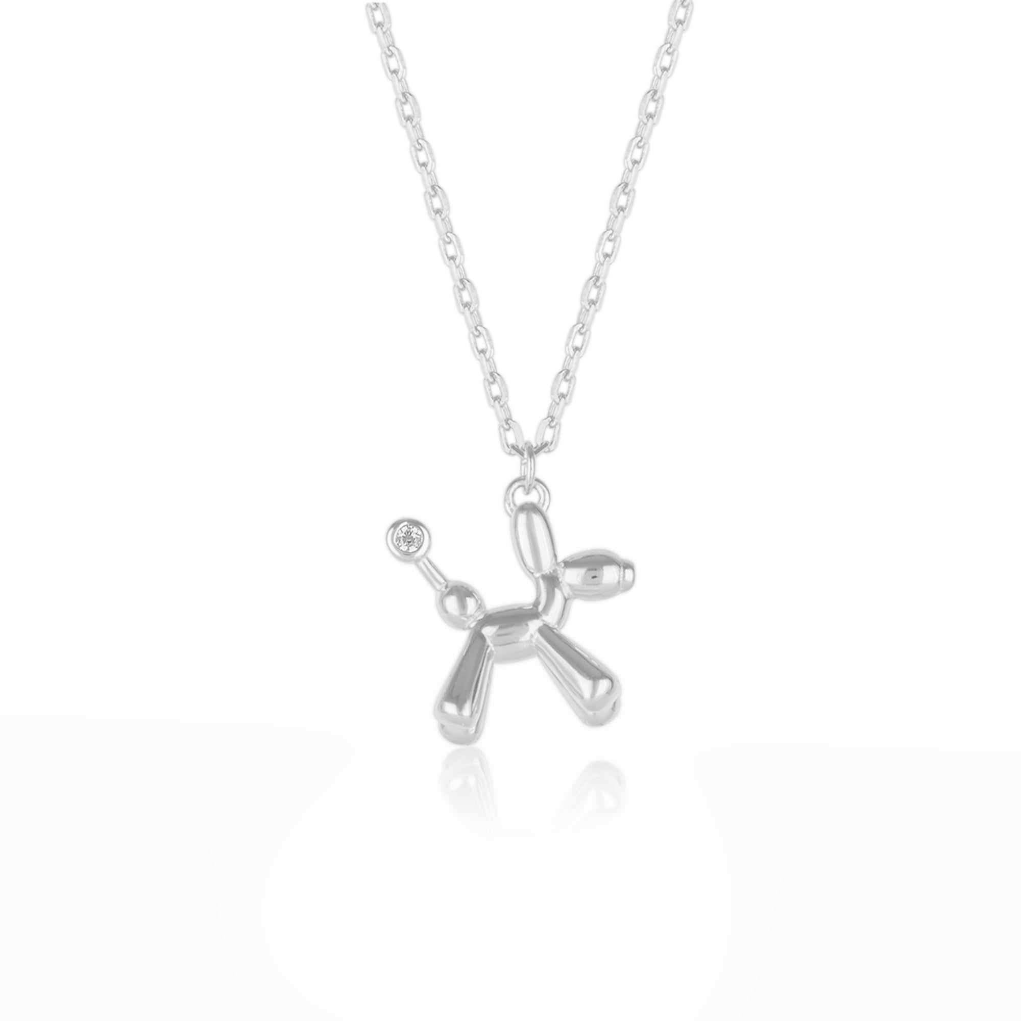 Tiny Balloon Dog Poodle Necklace in Sterling Silver