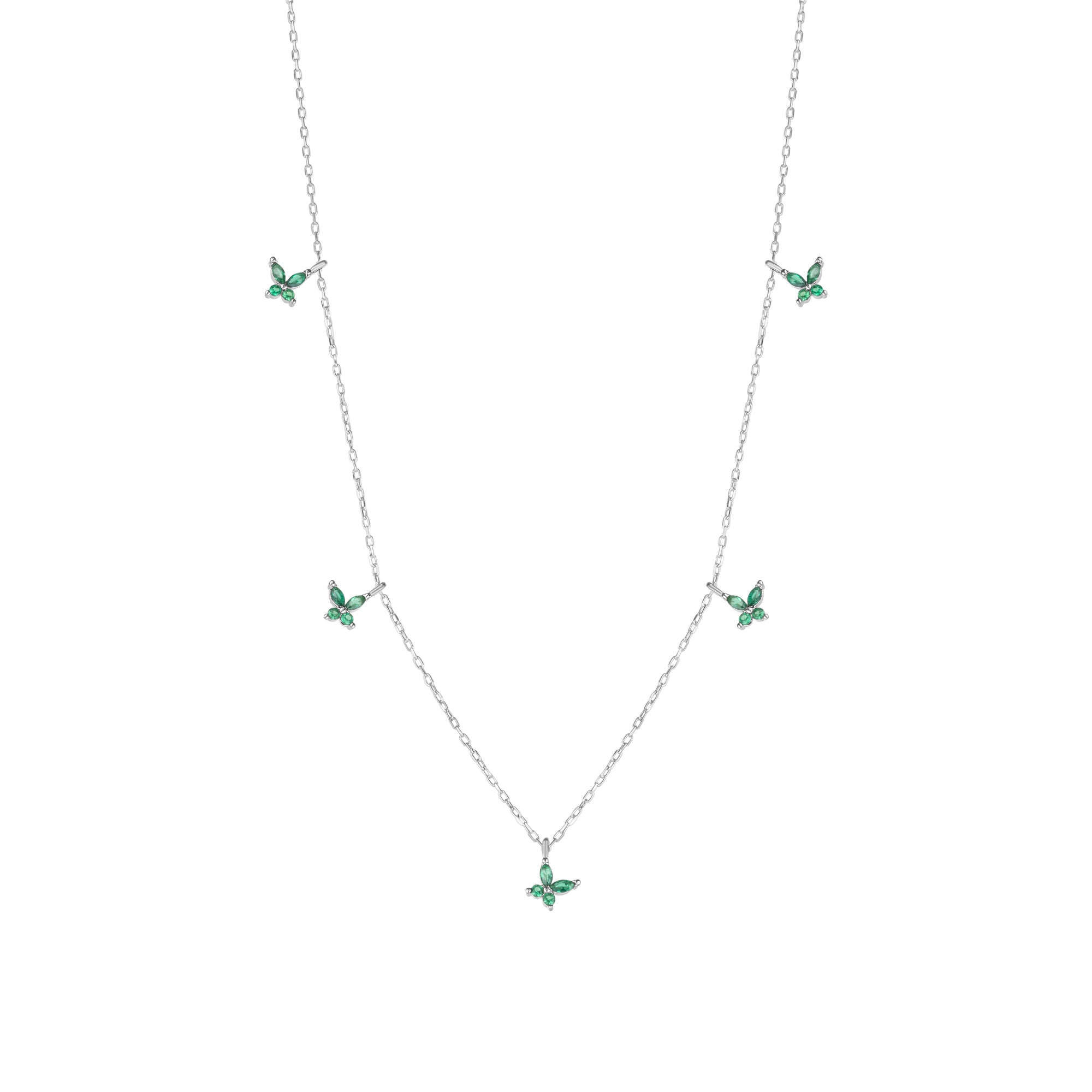 Green Butterfly Sterling Silver Charm Necklace