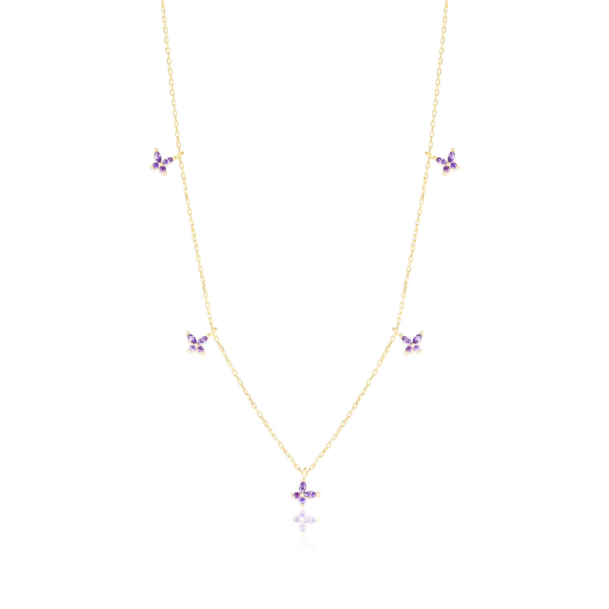 Gold Plated Purple Butterfly Sterling Silver Necklace