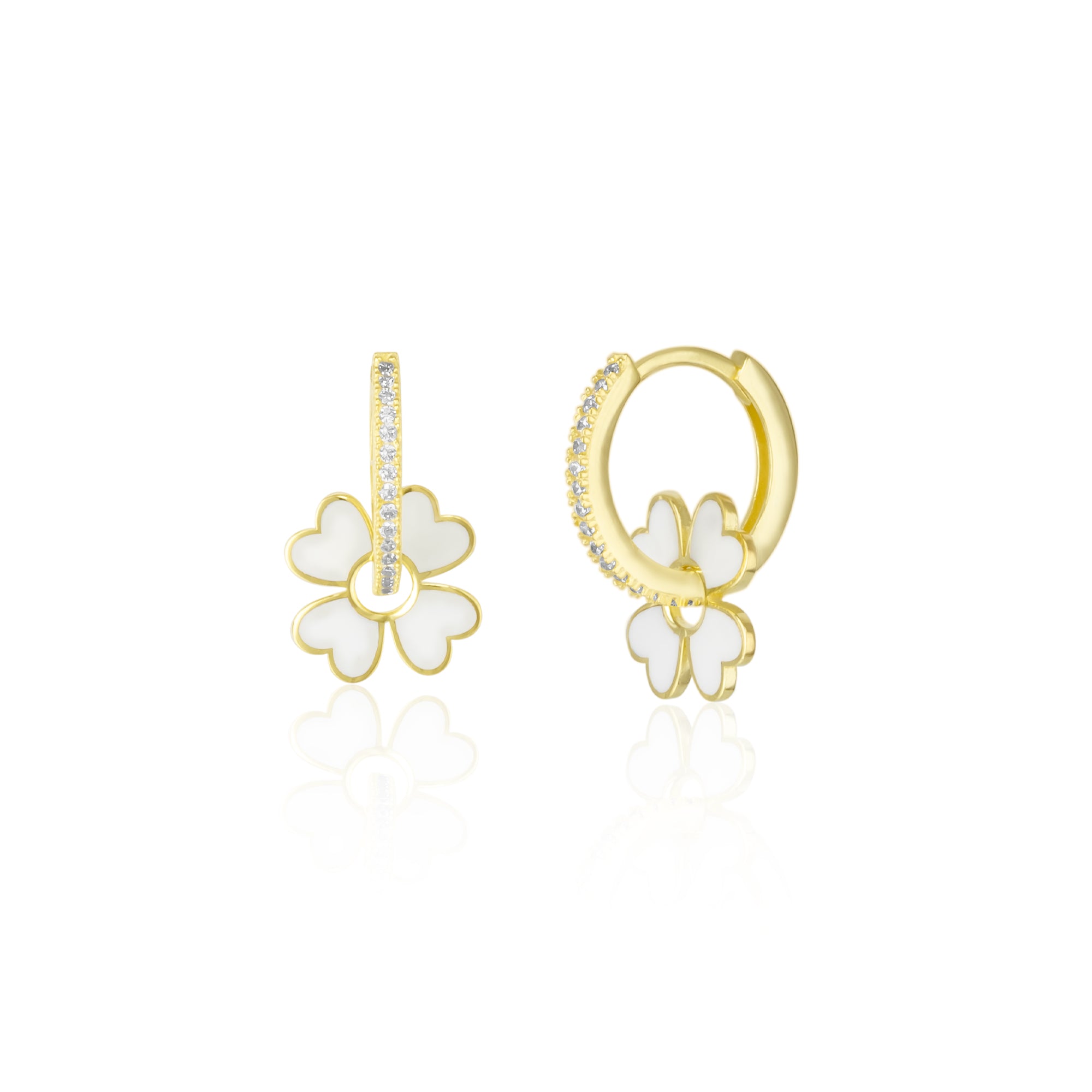 Sterling Silver Enamel Clover Earrings - White