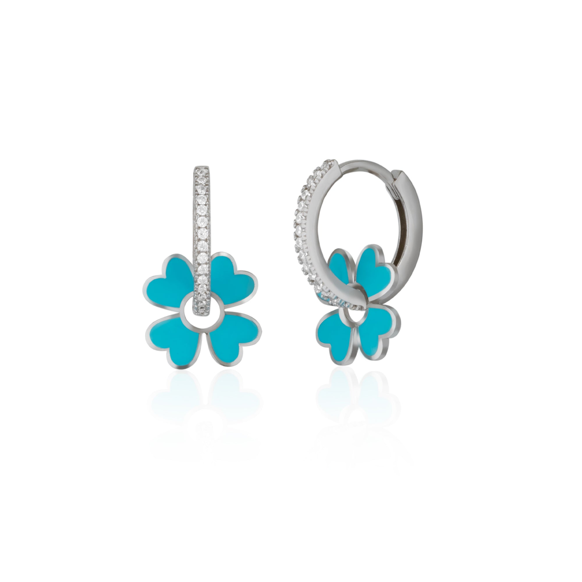 Sterling Silver Enamel Clover Earrings - Turquoise