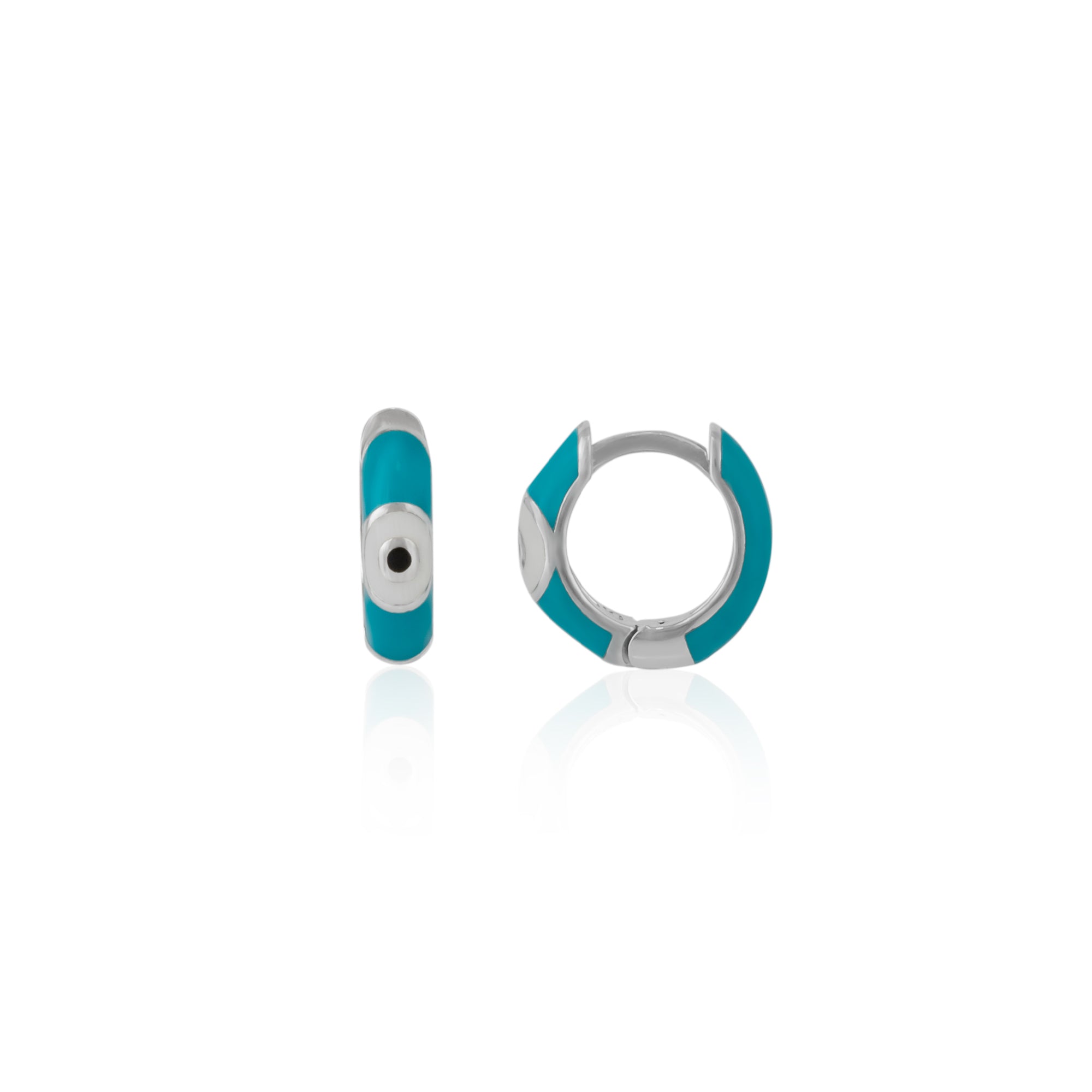 Blue Enamelled Jewelled Eye Sterling Silver Huggie Hoop Earring