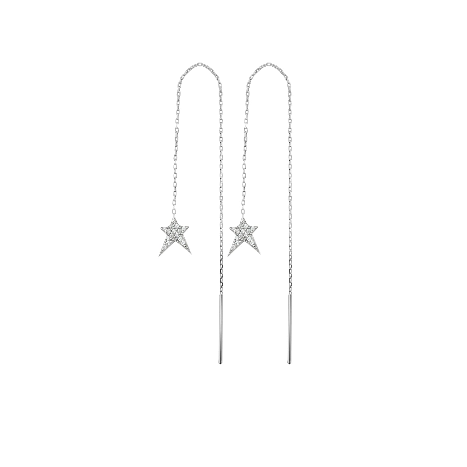 Star Starbust Sterling Silver Chain Drop Earring - Pair