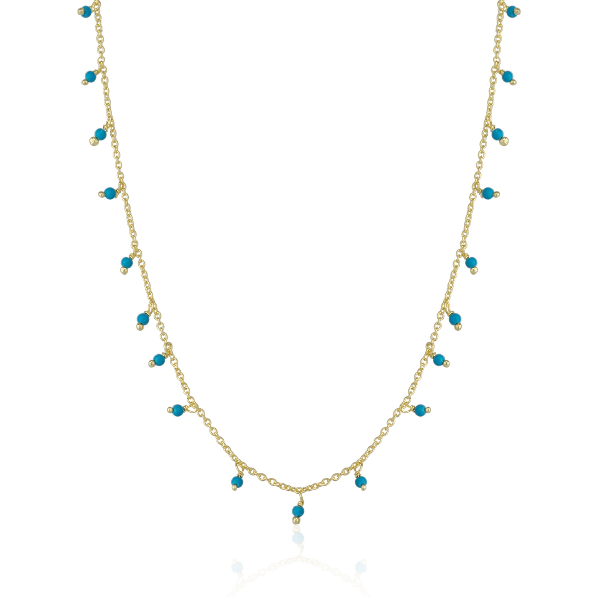 Blue Turquoise Beaded Sterling Silver Chain Necklace