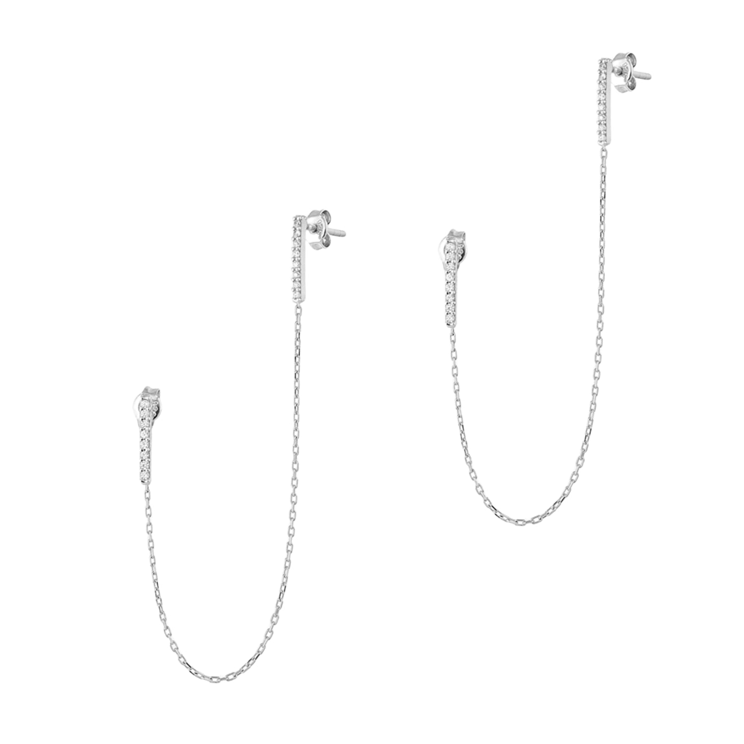 Chained Bar Chain Earring Sterling Silver - Pair