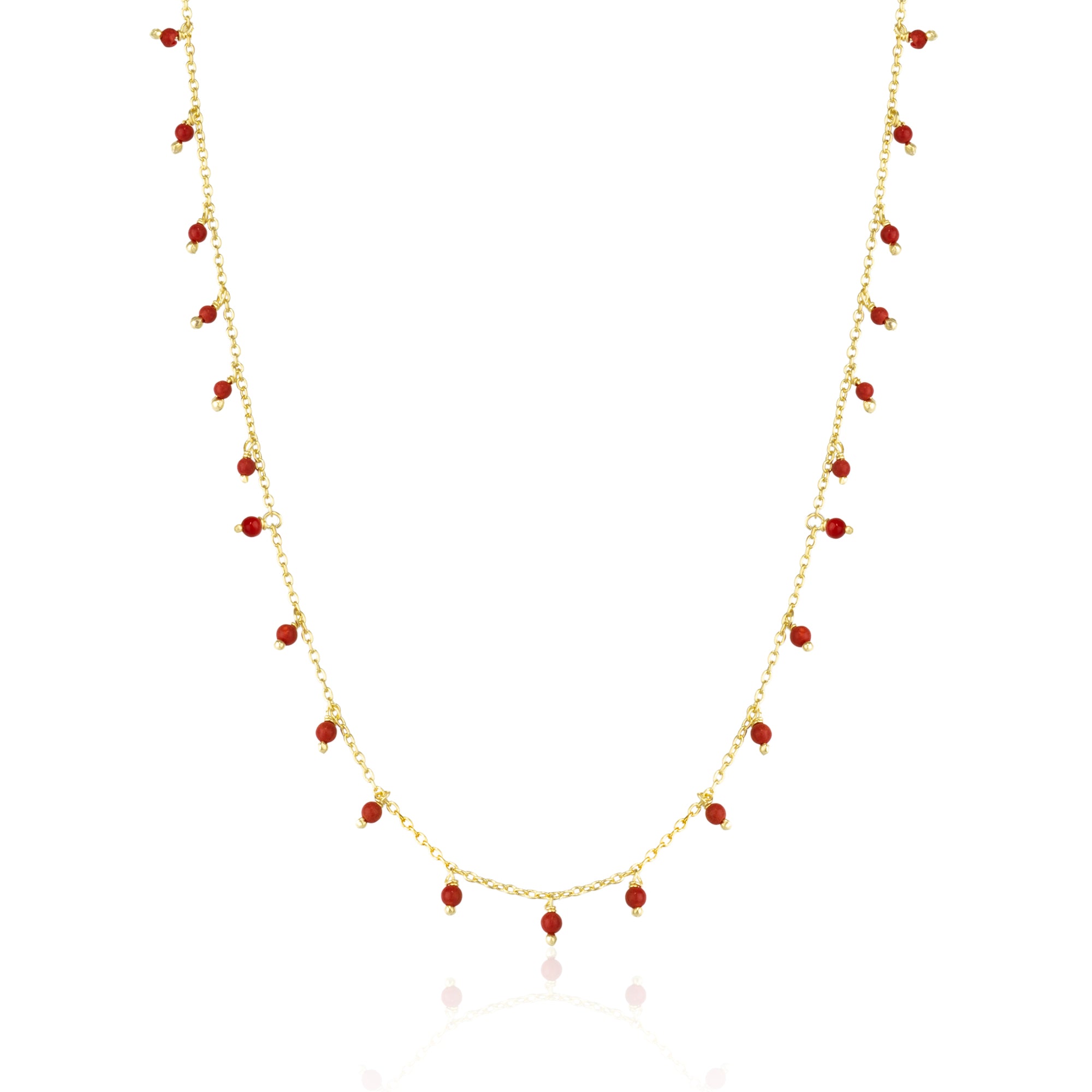 Red Coral Beaded Sterling Silver Chain Necklace