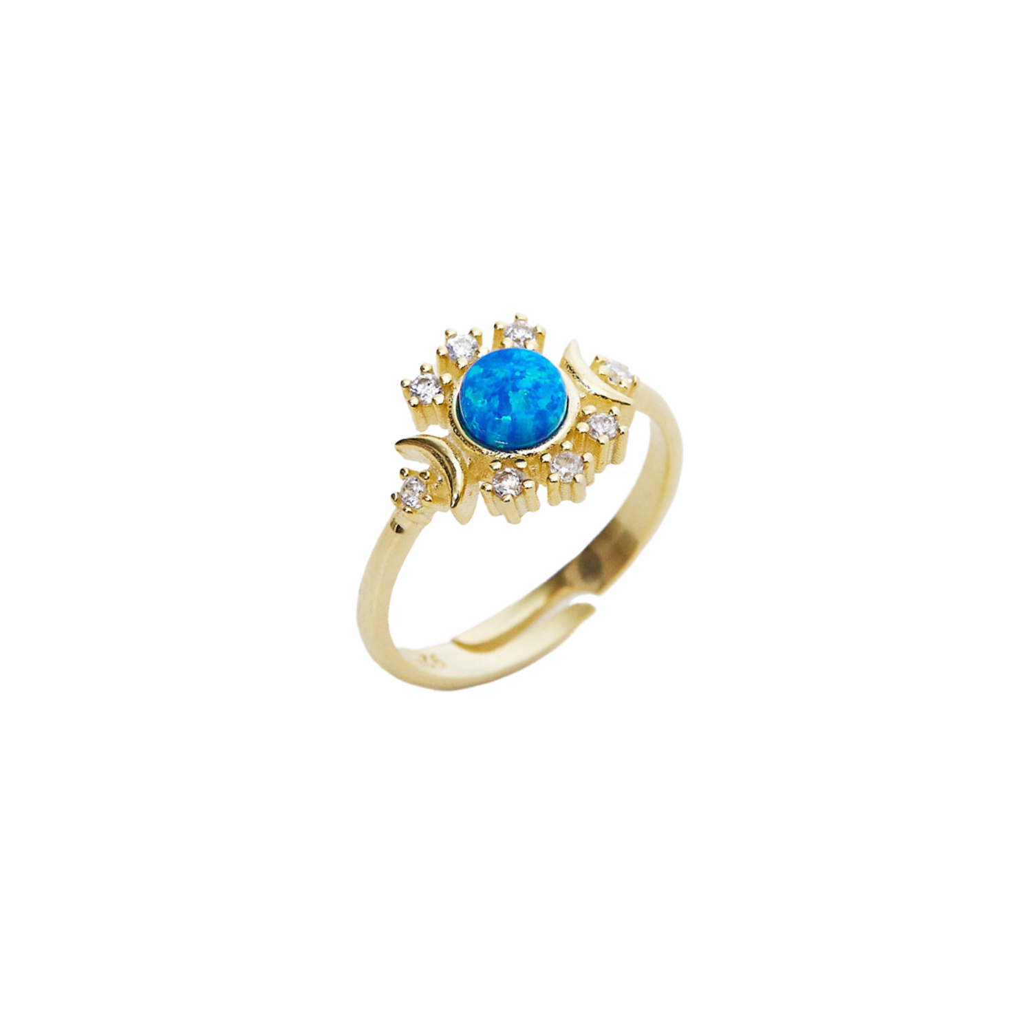 Blue Opal Sun Ring Sterling Silver