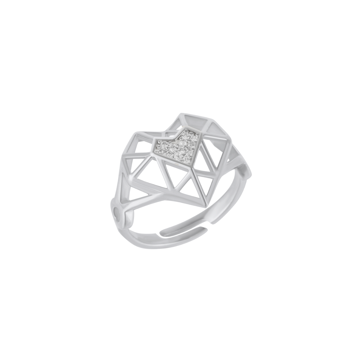 Geometric Heart Adjustable Ring in Sterling Silver