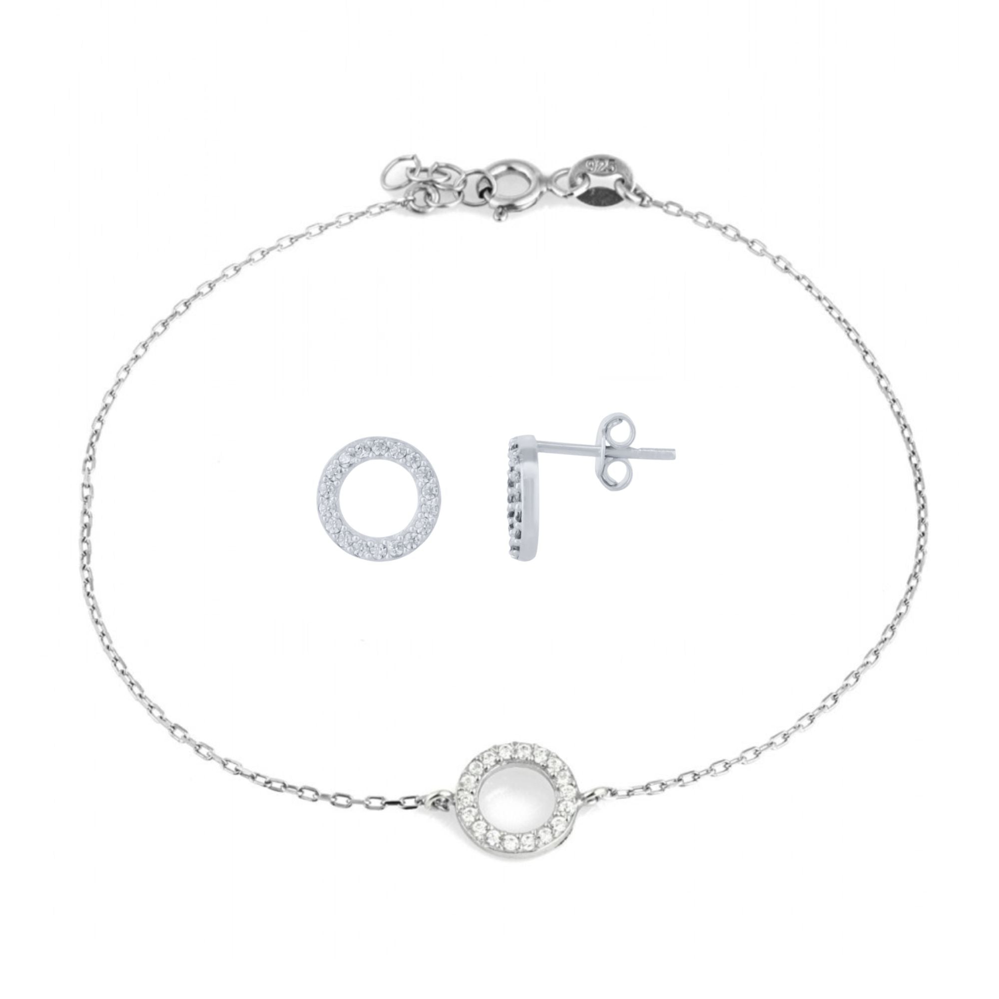 Circle Bracelet and Stud Set in Sterling Silver