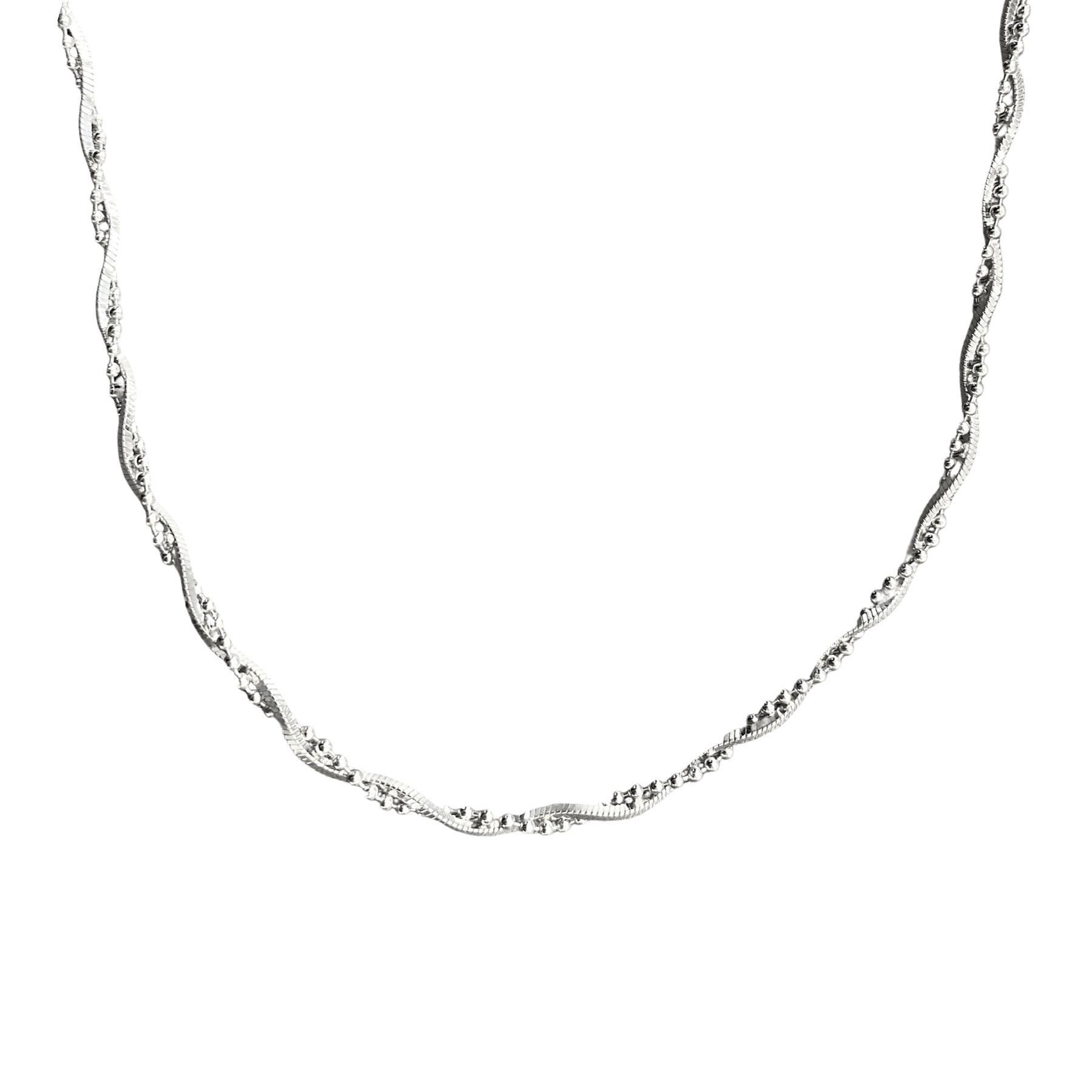 Twisted Beads Sterling Silver Chain Necklace