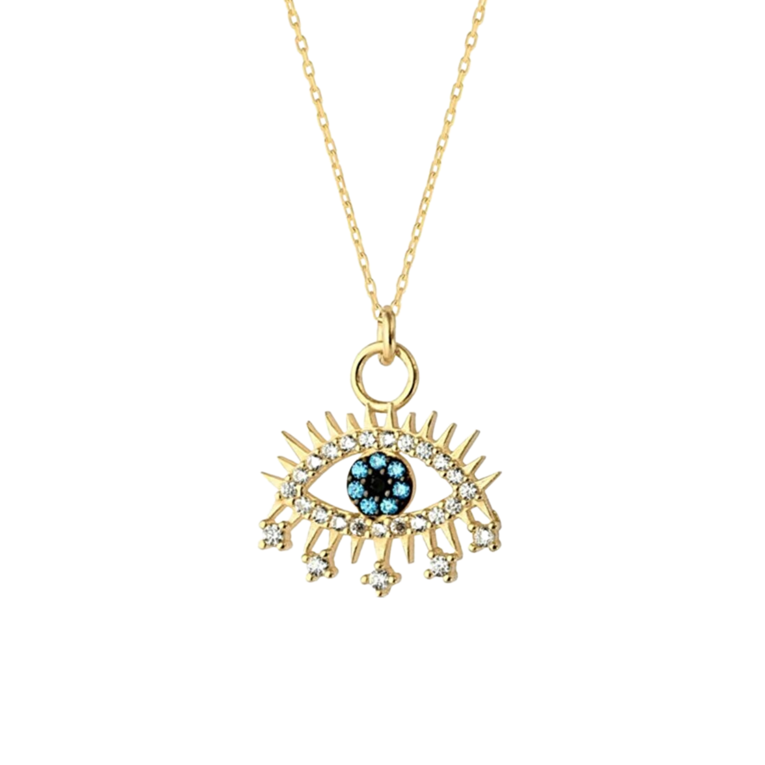 Evil Eye Earring Blue Eye Eyelash Sterling Silver Pendant Necklace