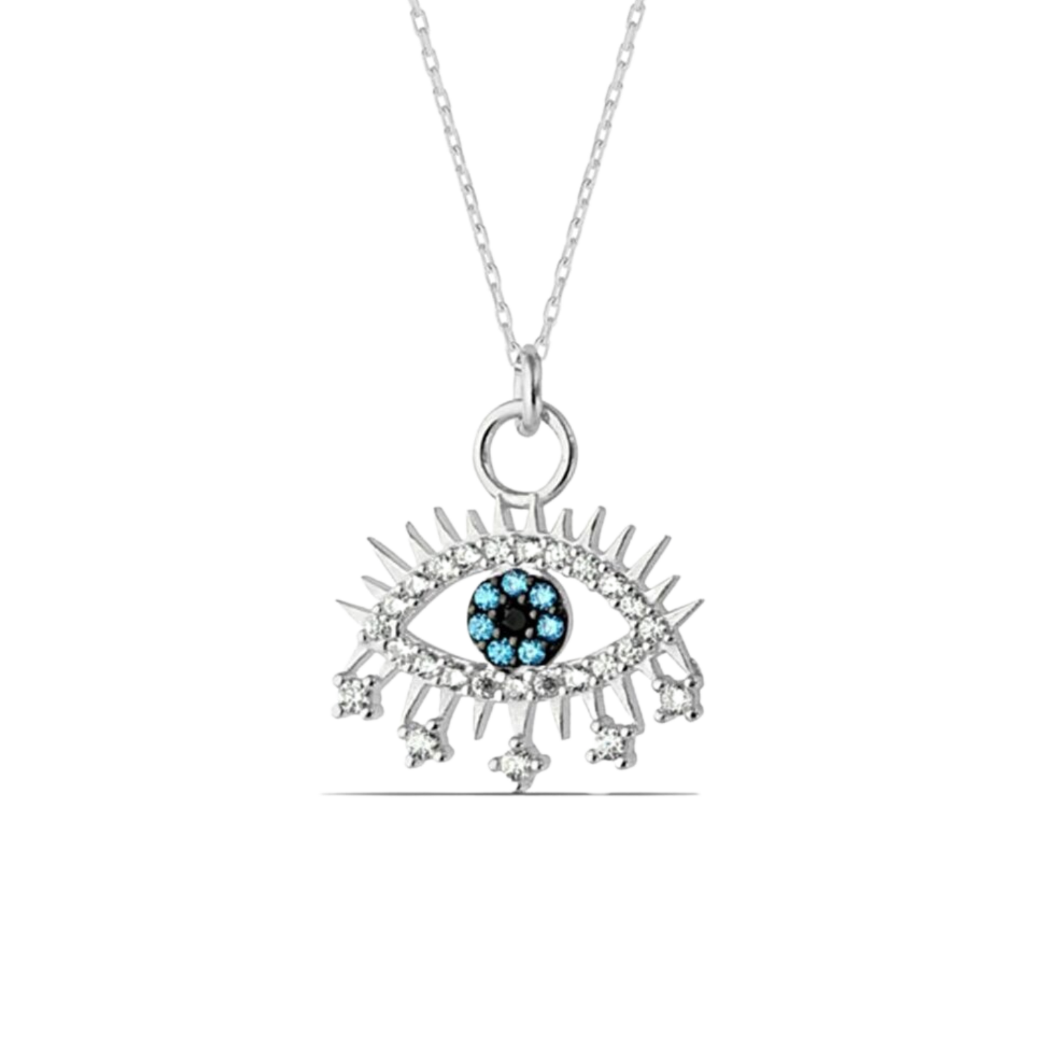 Evil Eye Earring Blue Eye Eyelash Sterling Silver Pendant Necklace