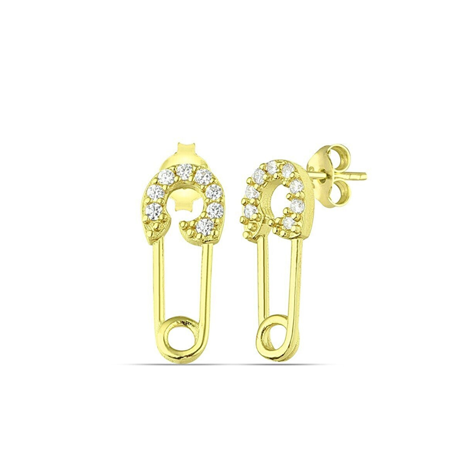 Sterling Silver Jewelled Mini Safety Pin Stud Earring