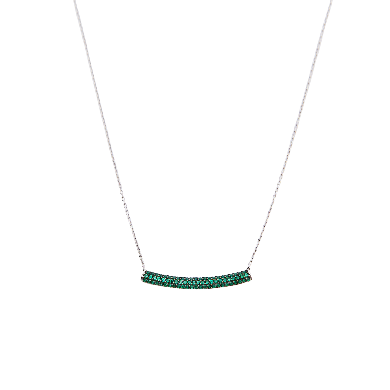 Sterling Silver Concave Bar Necklace - Green