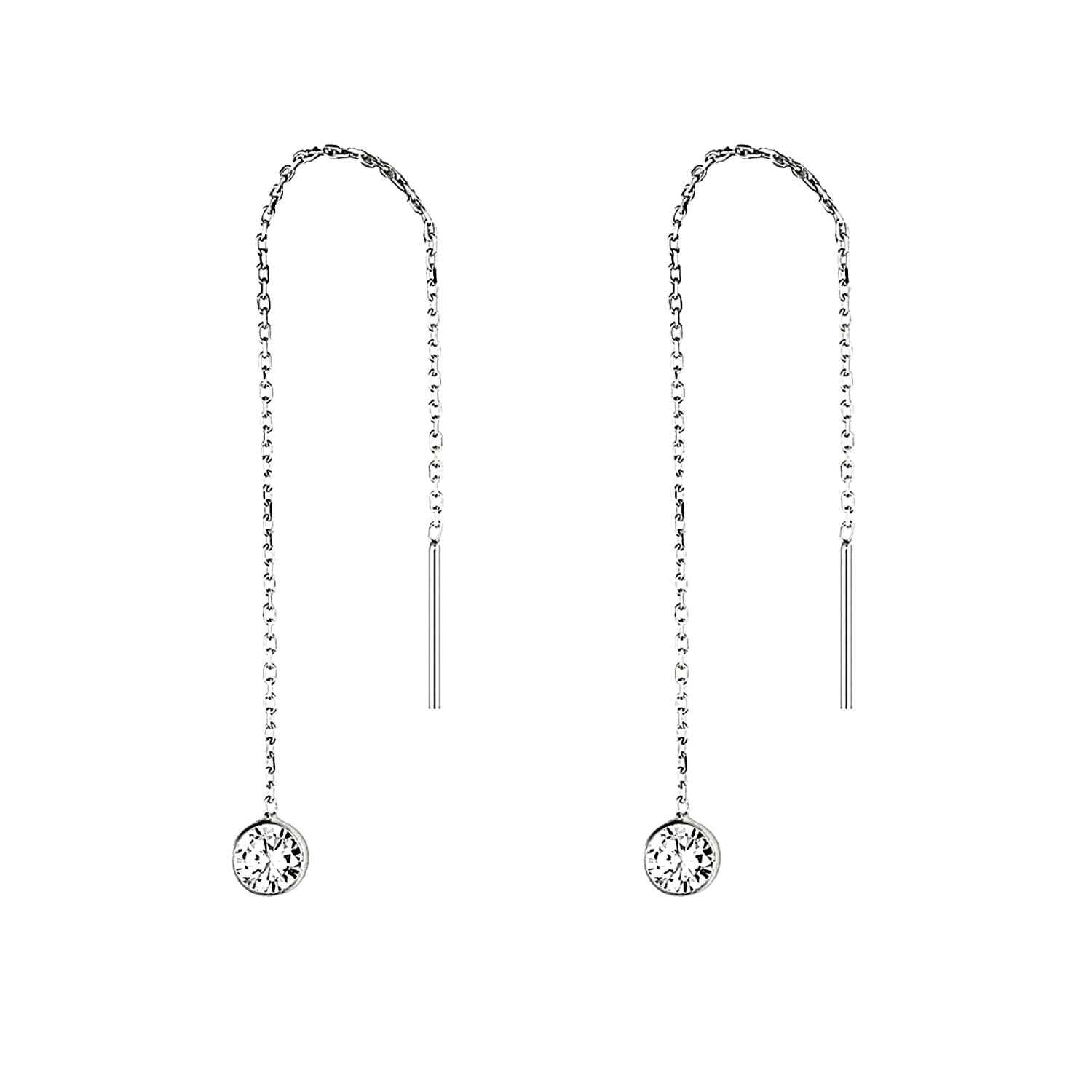 Sterling Silver Chain Solitaire Earring