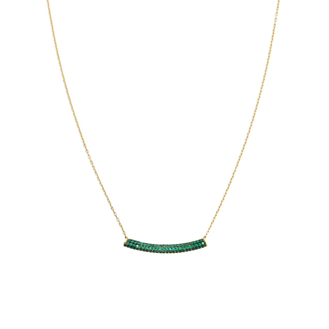 Sterling Silver Concave Bar Necklace - Green