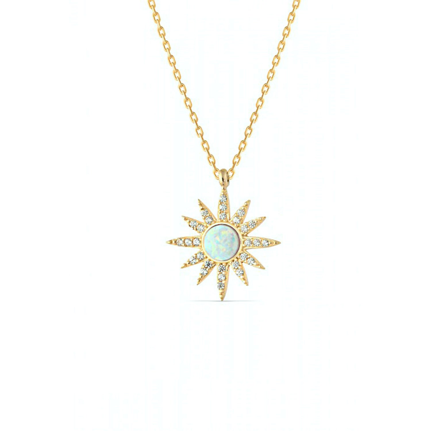 White Opal Sun Sterling Silver Necklace