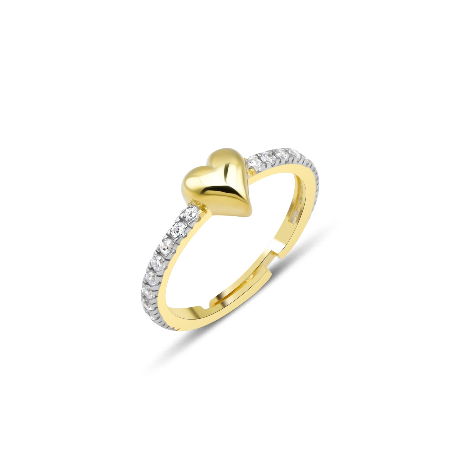 Love Heart Zirconia Half Round Adjustable Sterling Silver Ring