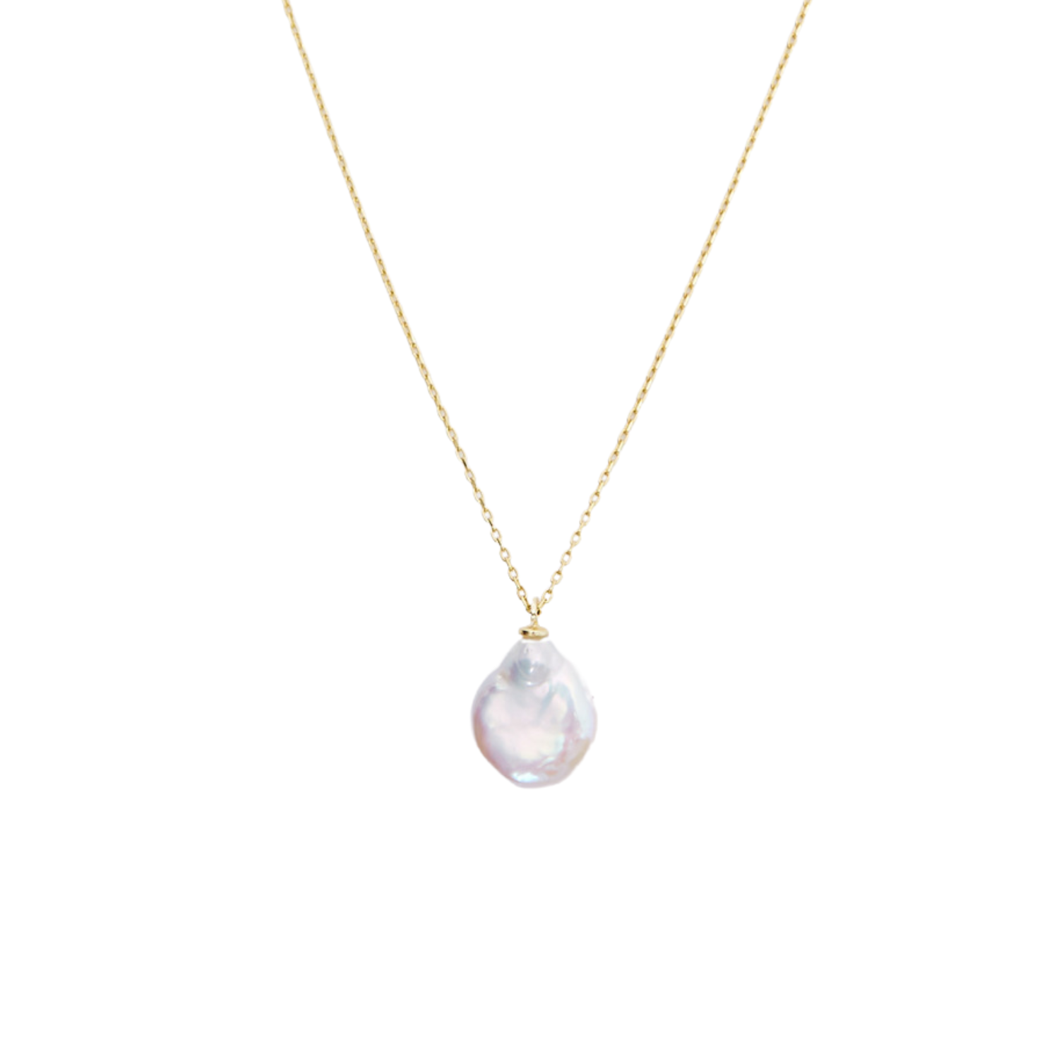 Baroque Flat Pearl Pendant Necklace Sterling Silver
