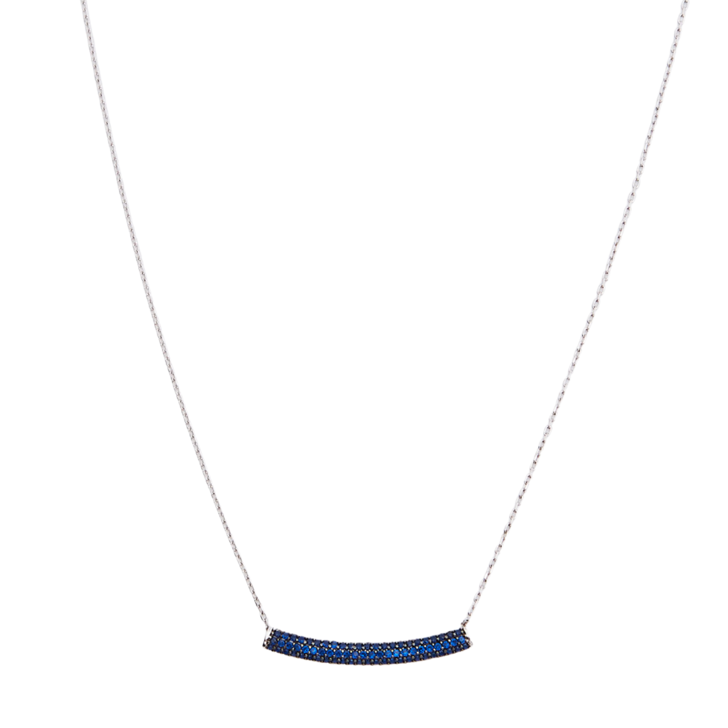 Sterling Silver Concave Bar Necklace - Blue