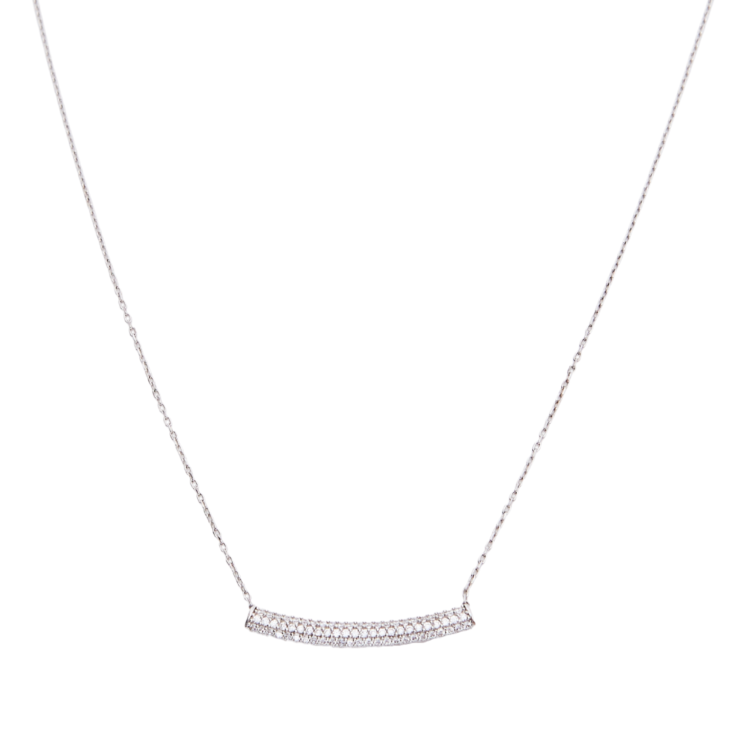 Sterling Silver Concave Bar Necklace - White