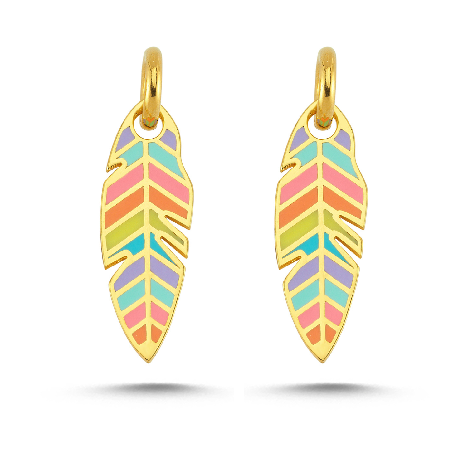 Feather Leaves Rainbow Enamel Hoop Earrings