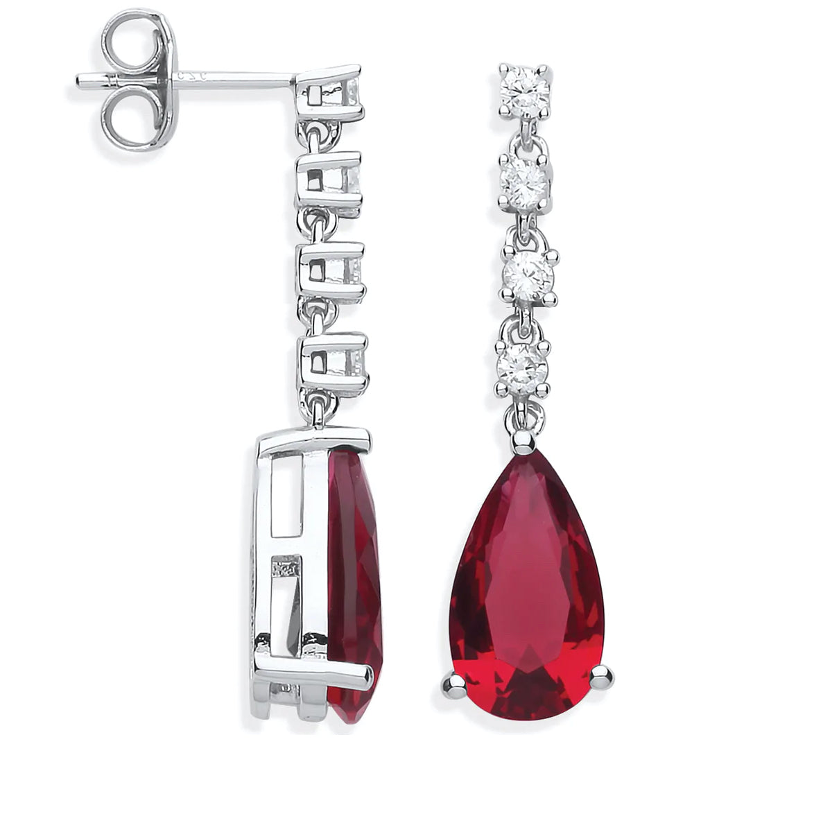 Ruby Red Pear Shape Cubic Zirconia Sterling Silver Drop Earrings