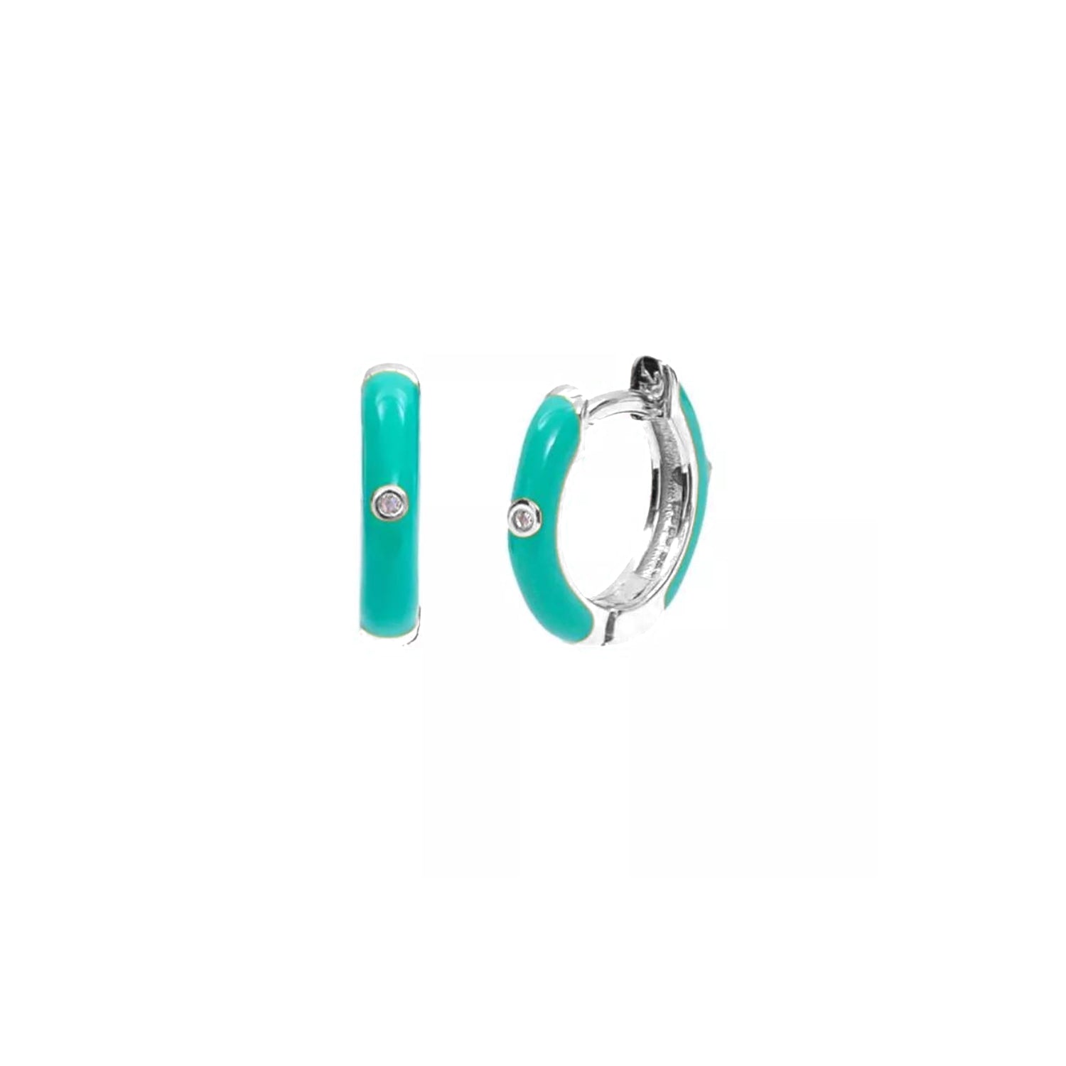 Light Blue Enamelled Jewelled Sterling Silver Hoops