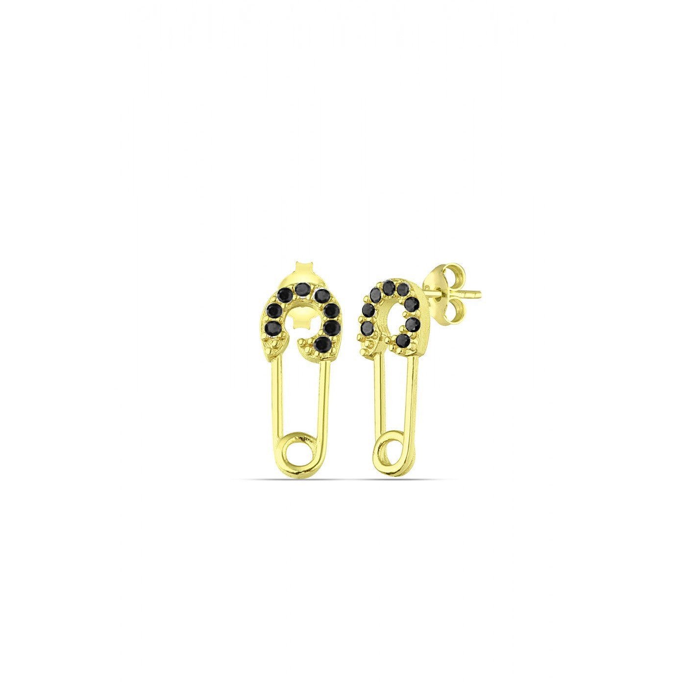 Sterling Silver Black Jewelled Mini Safety Pin Stud Earring