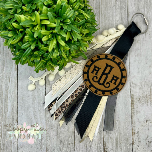 Leopard Animal Print Monogram Ribbon Tassel Keychain, Bogg Bag Accesso