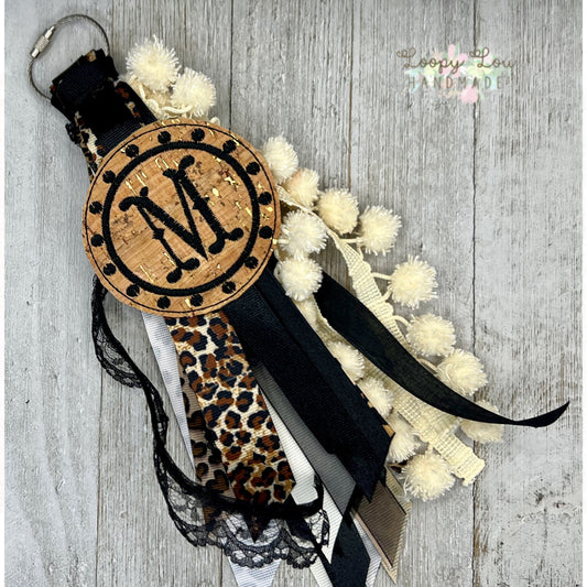 Purse Scarf Braided Leopard Bow Black Tassel Keychain Clip Bag 