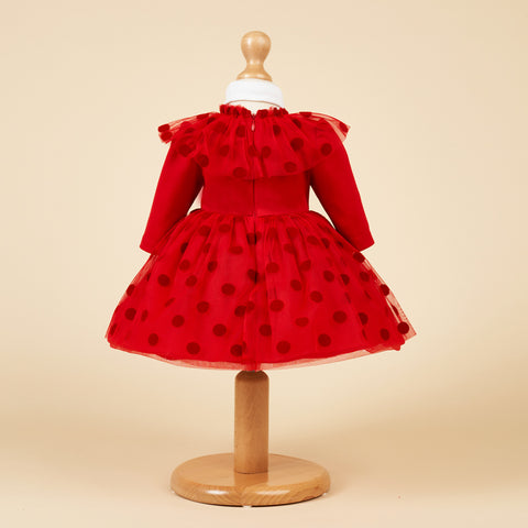 Elegant Red Girls Christmas Dress Red Tulle Skirt With Polka Dots AnneBebe