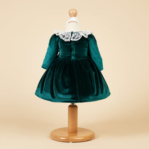 Elegant Christmas Dress for Girls Green Velvet Ruffles Lace AnneBebe