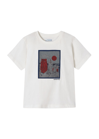 White T-shirt with Short Sleeves and Interactive Print on the Chest 3022 Mayoral