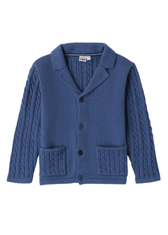 Knitted Cardigan for Boys, Blue with Knitted Pattern on Sleeves 7402 iDO