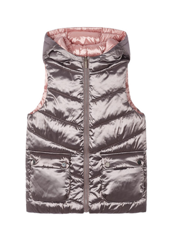 Glossy Fas Vest for Girls, Reversible Beige with Pink 4316 Mayoral