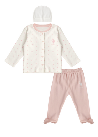 Cream 3 Piece Set with Pink Stars and Polka Dot Print 1936 V1 Us Polo Assn