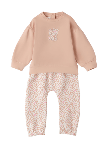 Set 2 Piese, Bluza Sport Roz Pudra cu Leopard si Pantaloni Imprimeu Leopard 8119 iDO