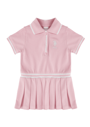 Powder Pink Dress with Polo Collar and Pleats USB1963 V4 Us Polo Assn