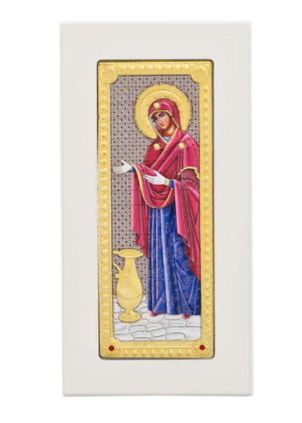 Icon Silver 925 with white wood Mother of God Gerontissa PW10-018